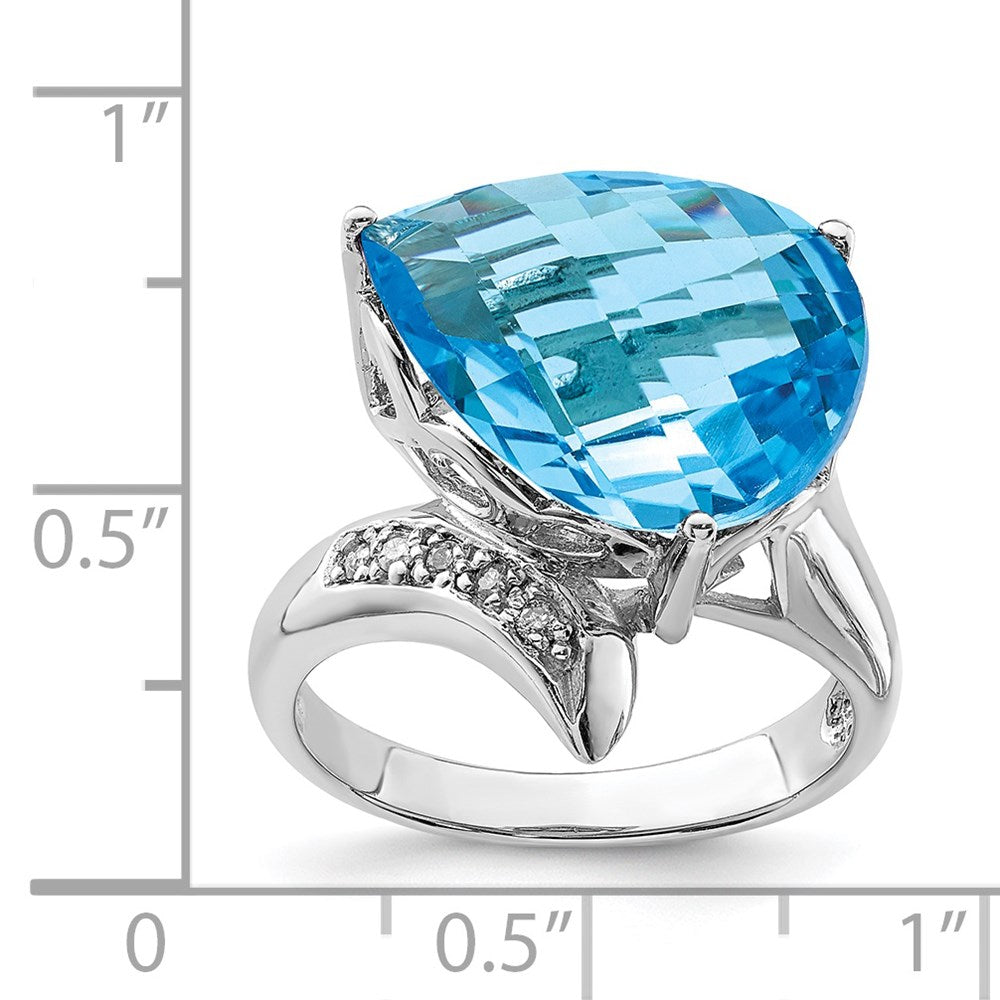 Sterling Silver Rhodium Blue Topaz & Natural Diamond Gemstone Birthstone Ring Fine Jewelry Gift for Her