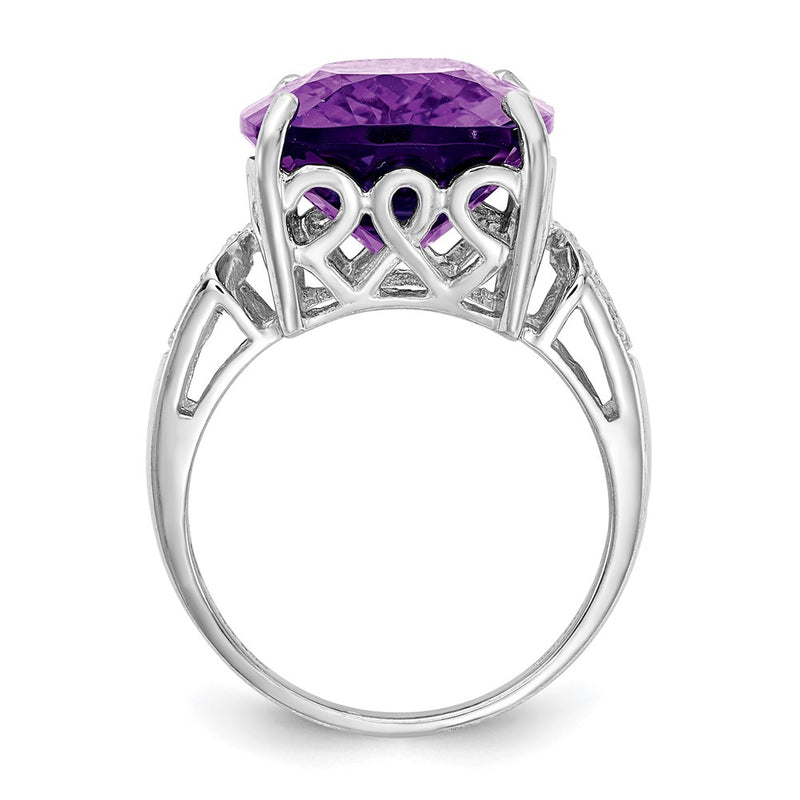 Sterling Silver 14K White Gold Plated Amethyst & Diamond Gemstone Birthstone Ring Fine Jewelry Gift for Her