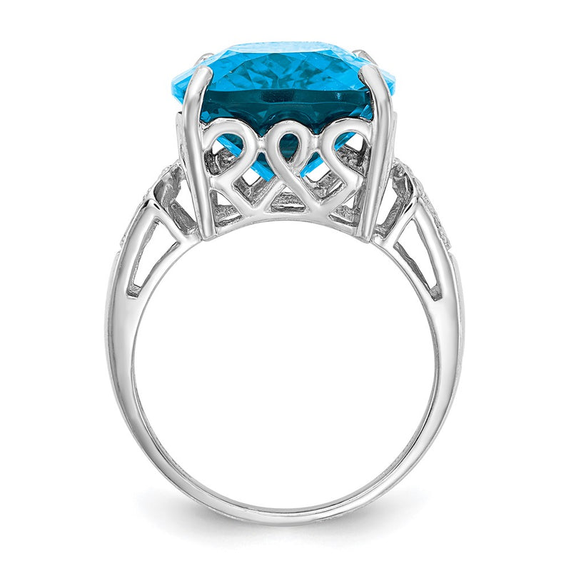 Sterling Silver Rhodium Blue Topaz & Natural Diamond Gemstone Birthstone Ring Fine Jewelry Gift for Her