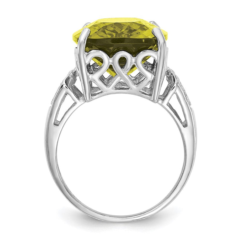 Sterling Silver Rhodium Lemon Quartz & Diamond Ring