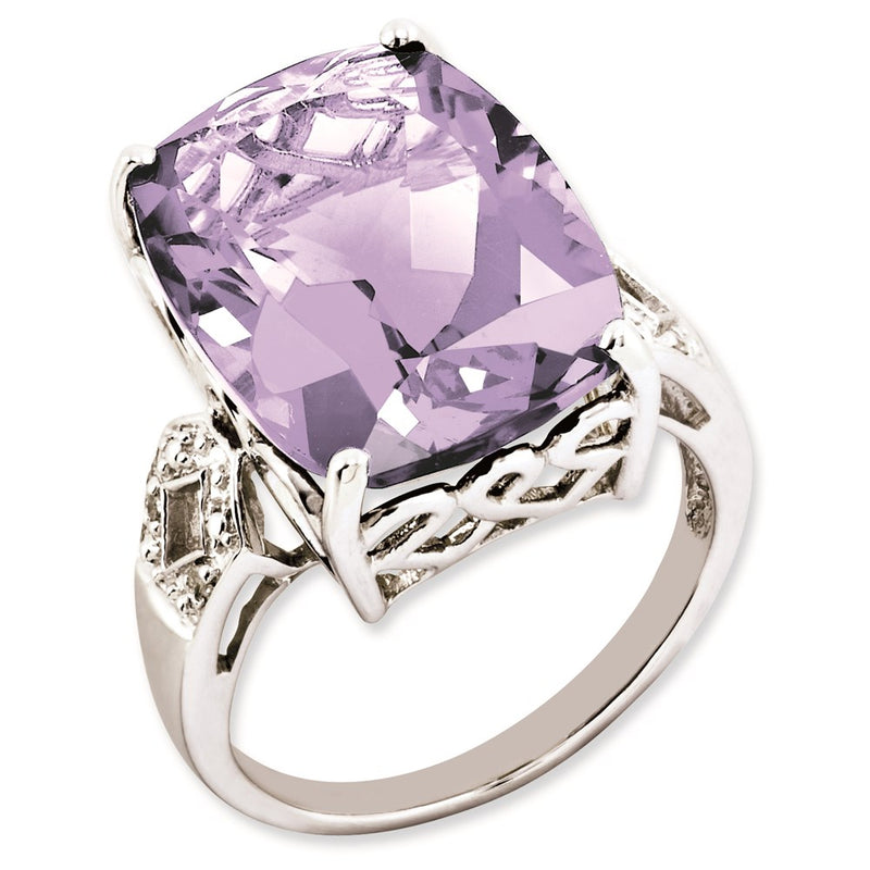 Sterling Silver 14K White Gold Plated Pink Quartz & Diamond Gemstone Birthstone Ring Fine Jewelry Gift for Her