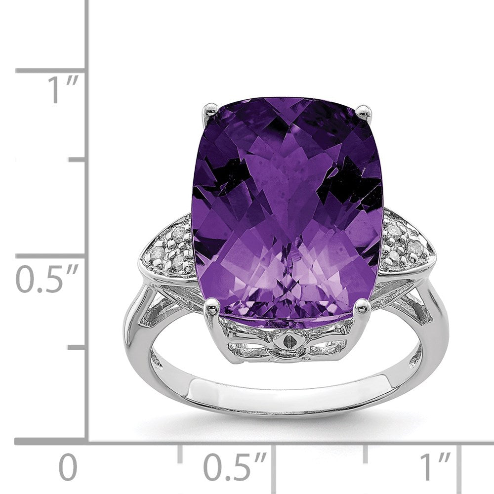 Sterling Silver 14K White Gold Plated Checker-Cut Amethyst & Diamond Gemstone Birthstone Ring Fine Jewelry Gift for Her