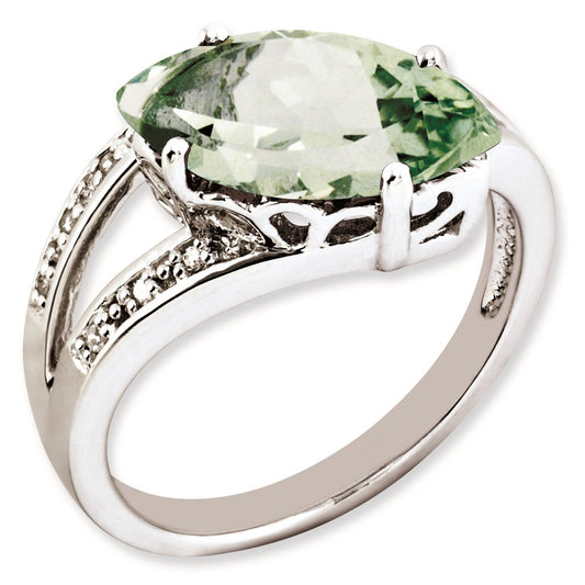 Sterling Silver 14K White Gold Plated Green Quartz & Diamond Gemstone Birthstone Ring Fine Jewelry Gift for Her