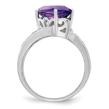 Sterling Silver 14K White Gold Plated Amethyst & Diamond Gemstone Birthstone Ring Fine Jewelry Gift for Her