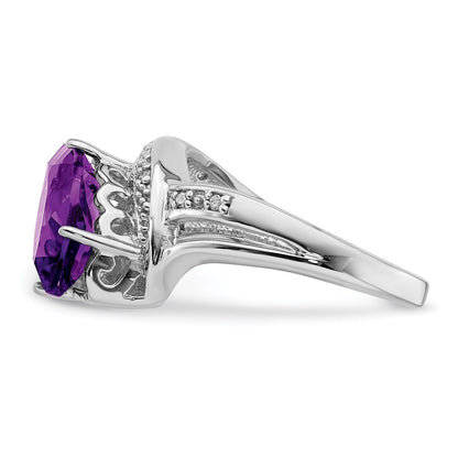 Sterling Silver 14K White Gold Plated Amethyst & Diamond Gemstone Birthstone Ring Fine Jewelry Gift for Her