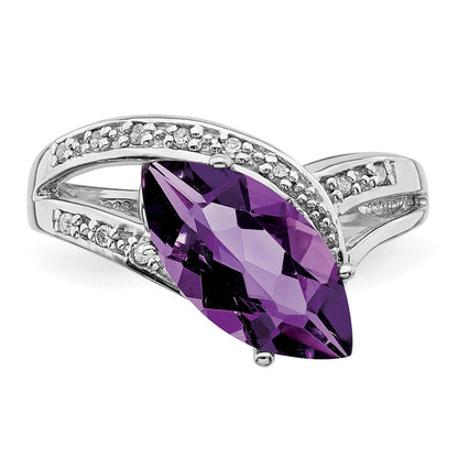 Sterling Silver 14K White Gold Plated Amethyst & Diamond Gemstone Birthstone Ring Fine Jewelry Gift for Her