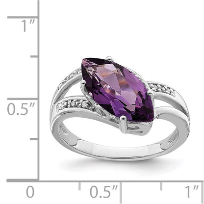 Sterling Silver 14K White Gold Plated Amethyst & Diamond Gemstone Birthstone Ring Fine Jewelry Gift for Her