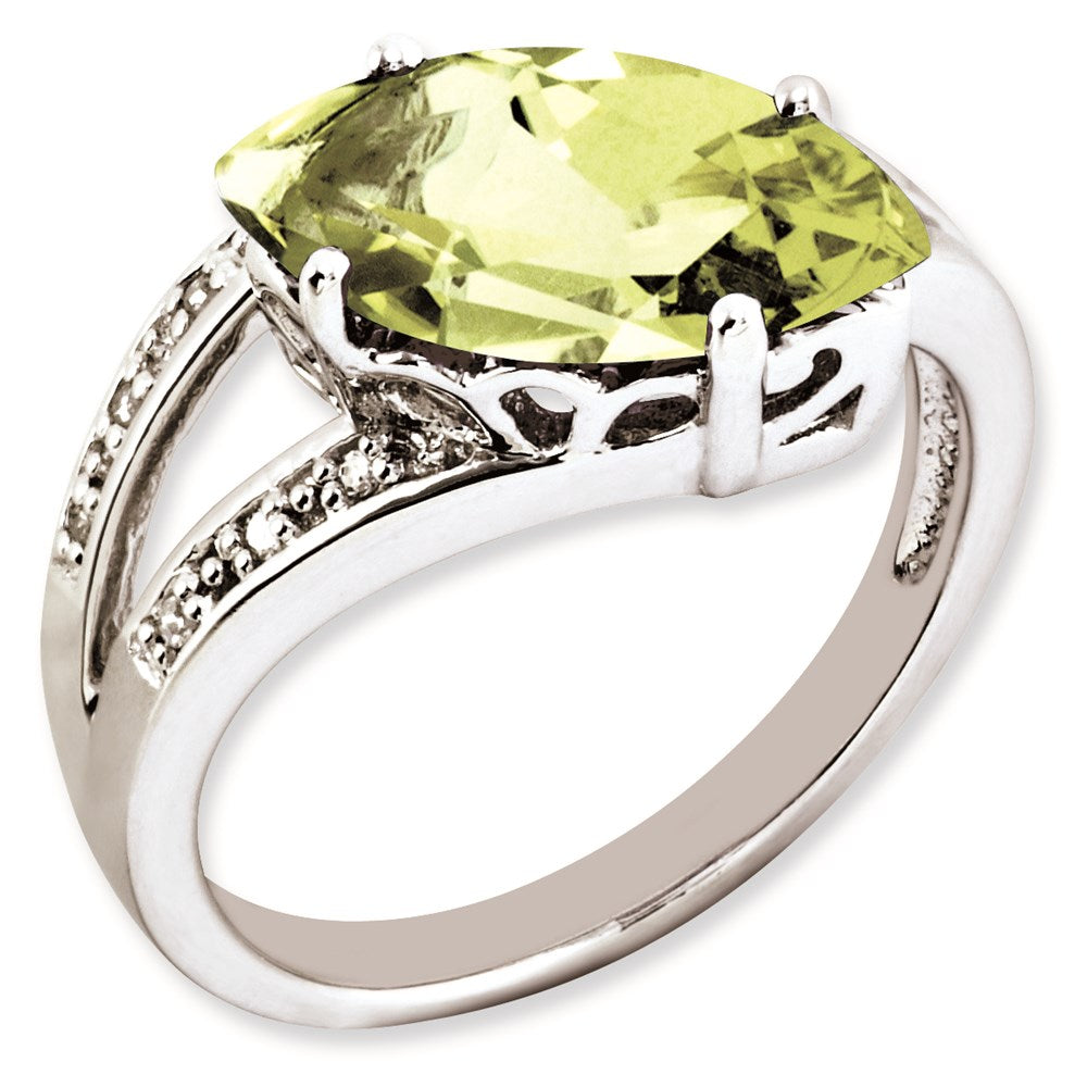 Sterling Silver 14K White Gold Plated Lemon Quartz & Diamond Gemstone Birthstone Ring Fine Jewelry Gift for Her
