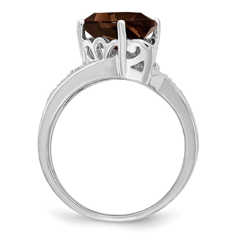 Sterling Silver Rhodium Smoky Quartz & Diamond Ring