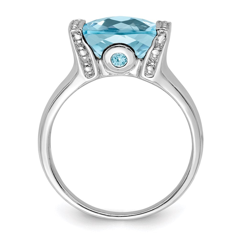 Sterling Silver Rhodium Checker-Cut Sky Blue Topaz Diamond Ring