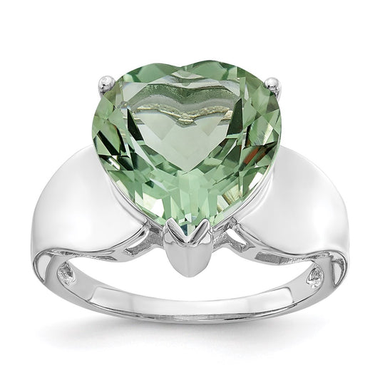 Sterling Silver Rhodium Green Quartz Gemstone Birthstone Ring Fine Jewelry Gift for Her