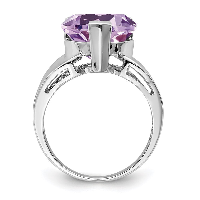 Sterling Silver Rhodium Heart Shaped Pink Quartz Ring