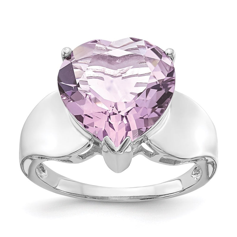 Sterling Silver Rhodium Heart Shaped Pink Quartz Ring