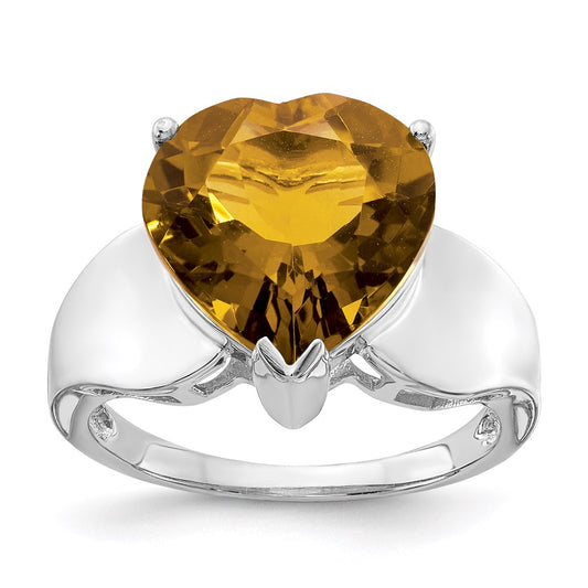 Sterling Silver Rhodium Whiskey Quartz Gemstone Birthstone Ring Fine Jewelry Gift for Her