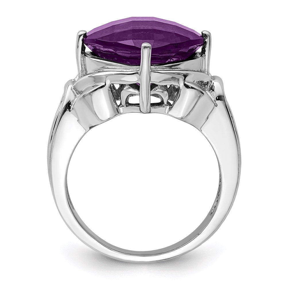 Sterling Silver 14K White Gold Plated Checker-Cut Amethyst Gemstone Birthstone Ring Fine Jewelry Gift for Her