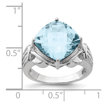 Sterling Silver Rhodium Checker-Cut Sky Blue Topaz Ring