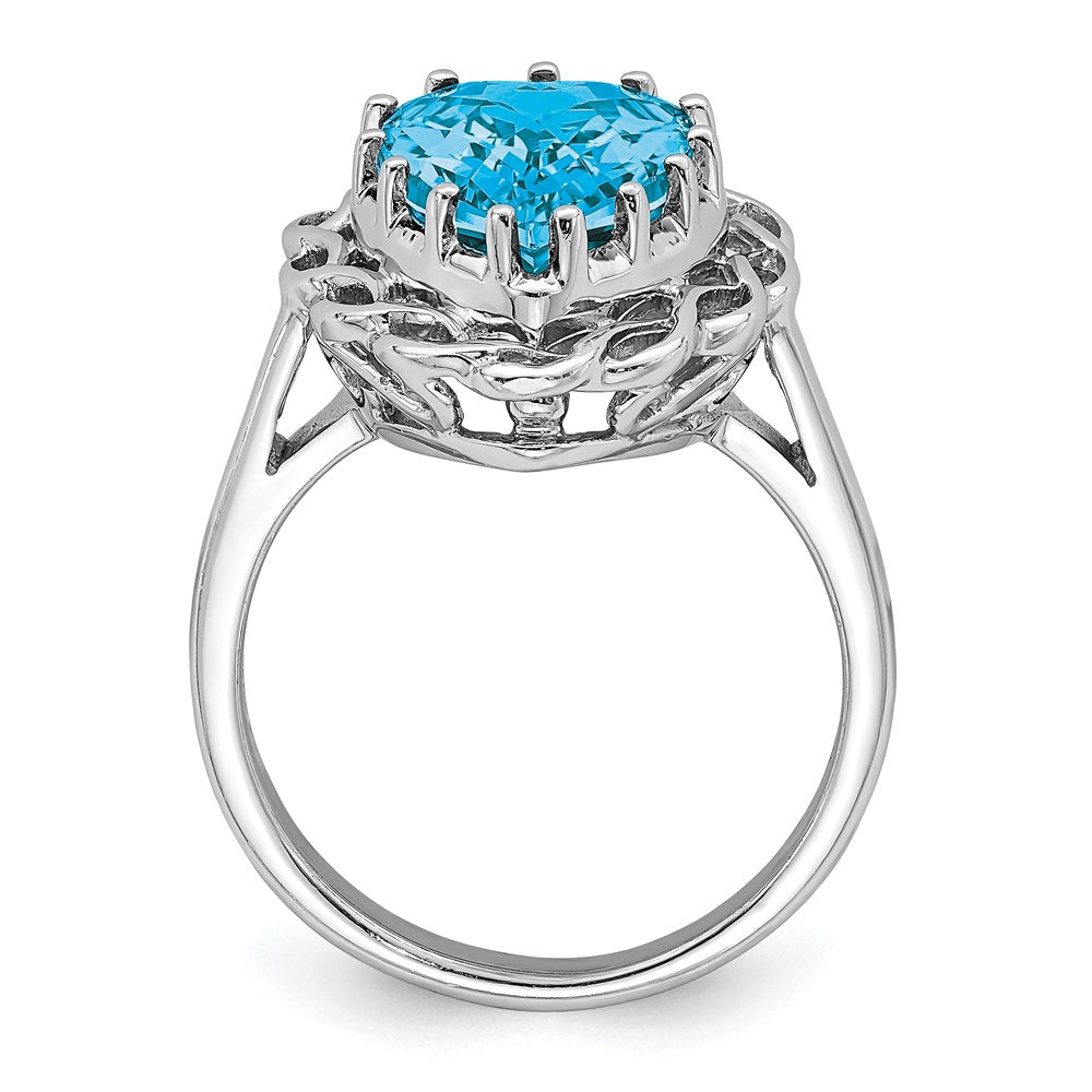 Sterling Silver Rhodium Checker-Cut Blue Topaz Gemstone Birthstone Ring Fine Jewelry Gift for Her