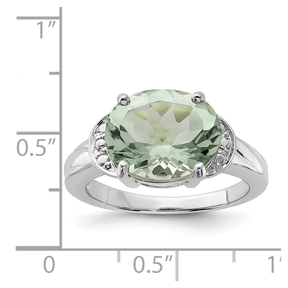 Sterling Silver Rhodium Green Quartz Ring