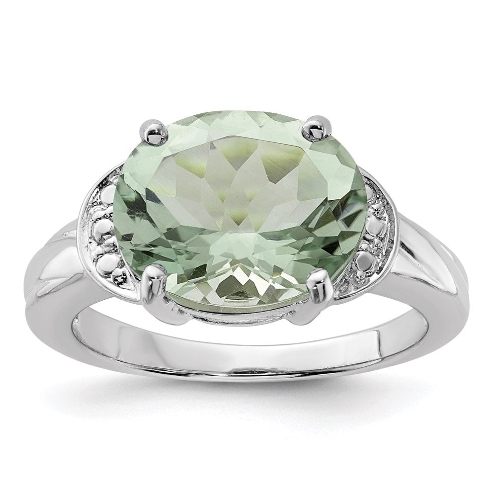 Sterling Silver Rhodium Green Quartz Ring