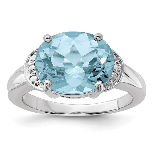 Sterling Silver Rhodium Light Swiss Blue Topaz Ring