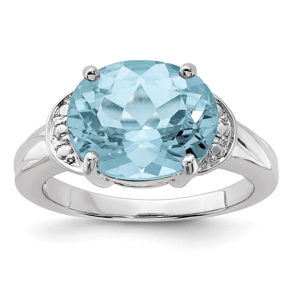 Sterling Silver Rhodium Light Swiss Blue Topaz Ring