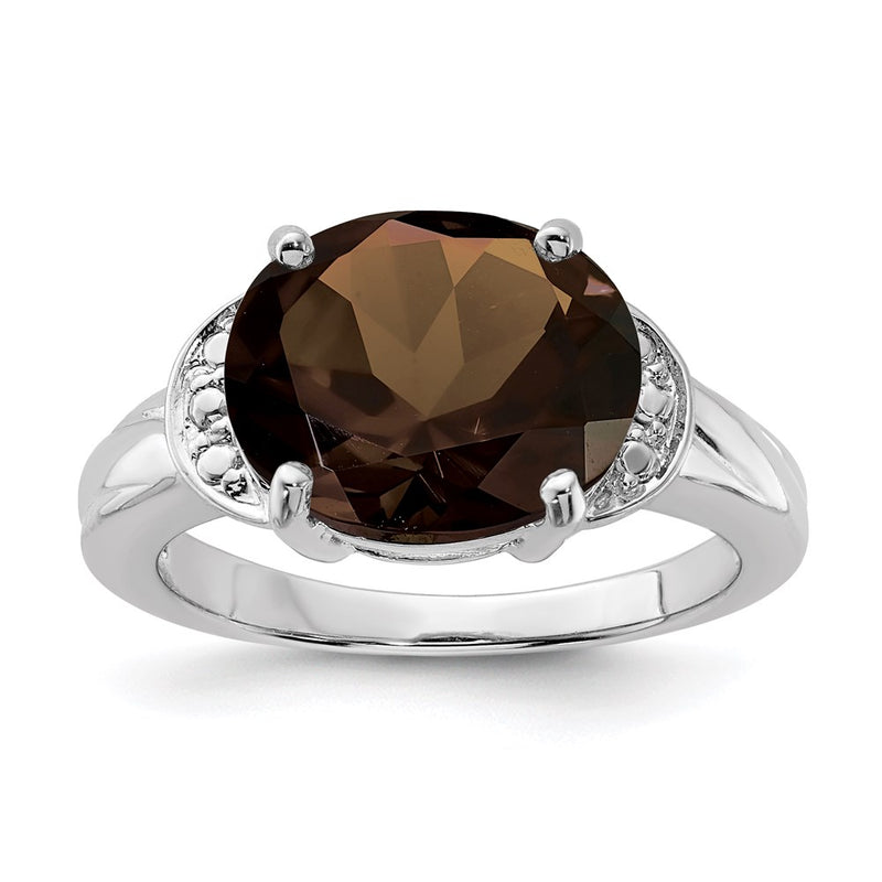 Sterling Silver Rhodium Smoky Quartz Ring
