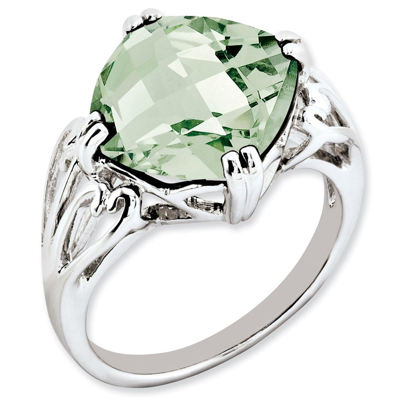 Sterling Silver Rhodium-plated Green Quartz Ring
