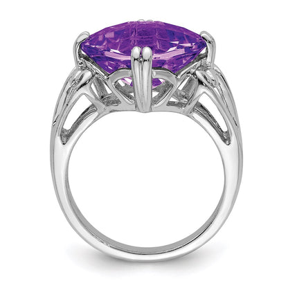 Sterling Silver 14K White Gold Plated Checker-Cut Amethyst Gemstone Birthstone Ring Fine Jewelry Gift for Her