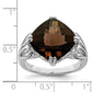 Sterling Silver Rhodium Checker-Cut Smoky Quartz Gemstone Birthstone Ring Fine Jewelry Gift for Her