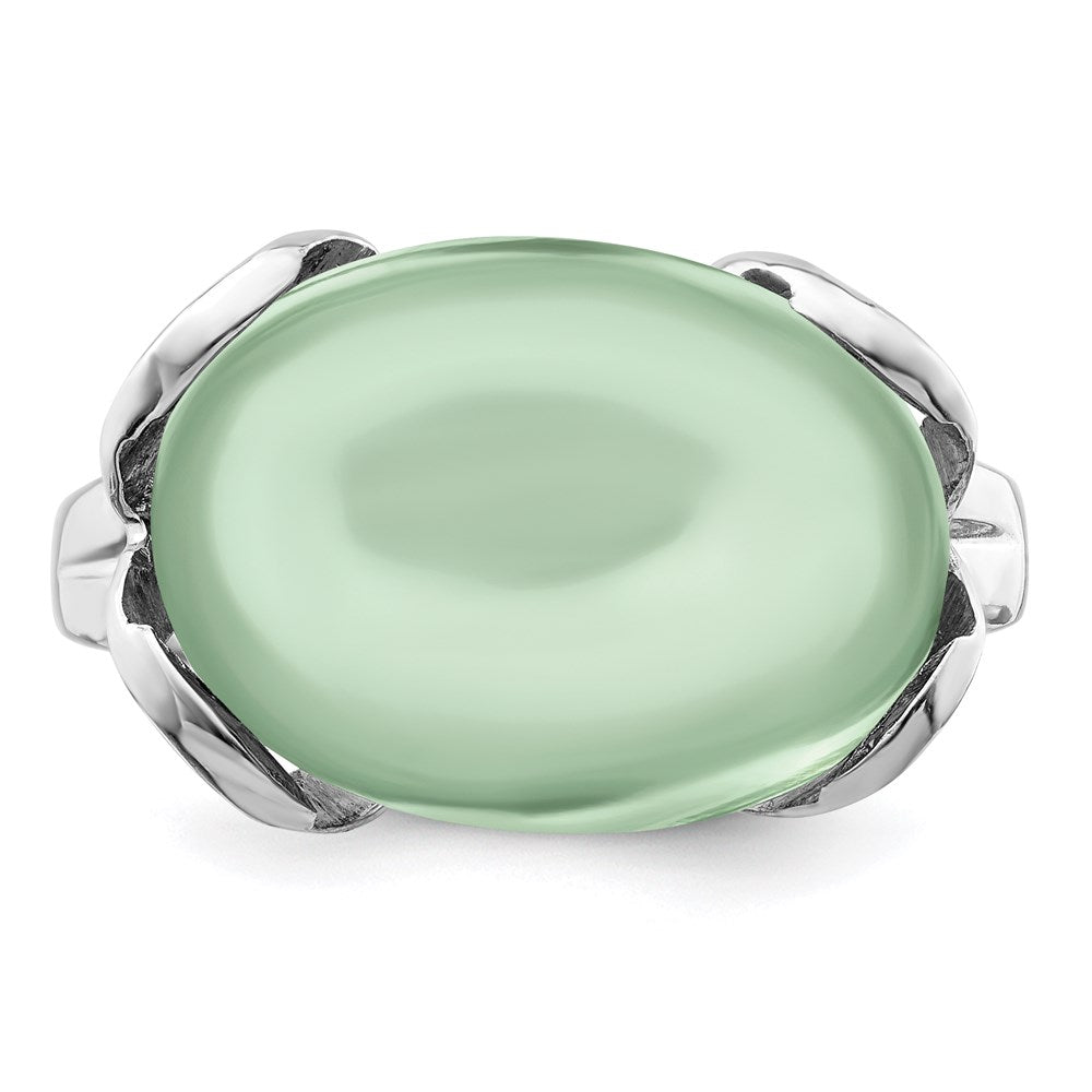Sterling Silver Rhodium Oval Green Quartz Gemstone Birthstone Ring Fine Jewelry Gift for Her