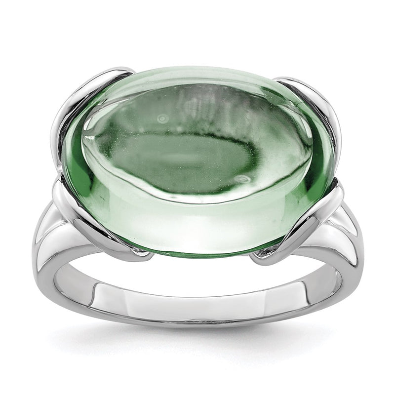 Sterling Silver Rhodium Green Quartz Ring
