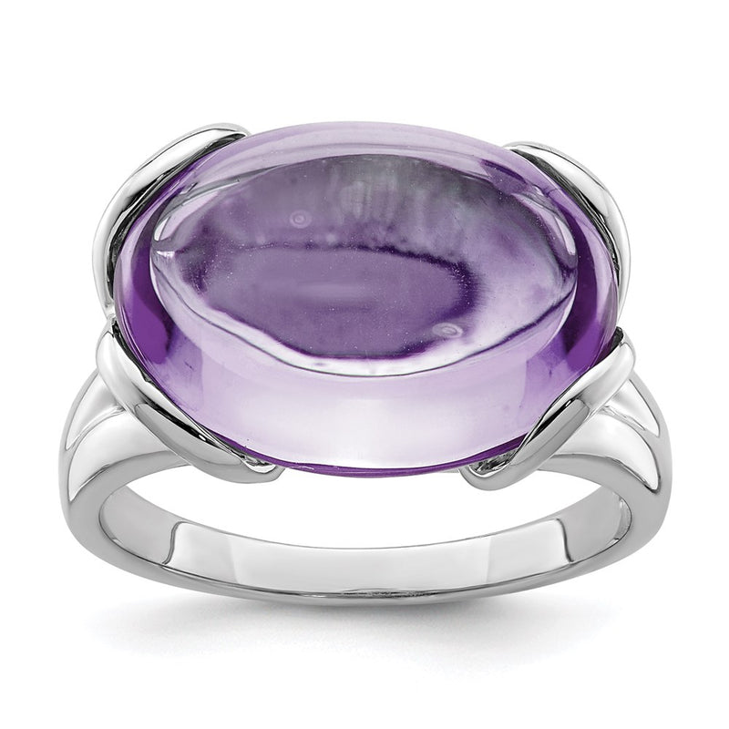 Sterling Silver Rhodium Pink Quartz Ring