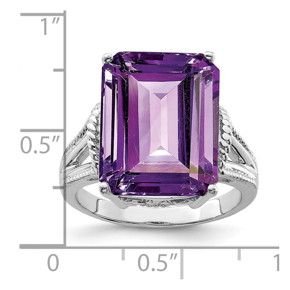 Sterling Silver Rhodium-plated Checker-Cut Amethyst Ring