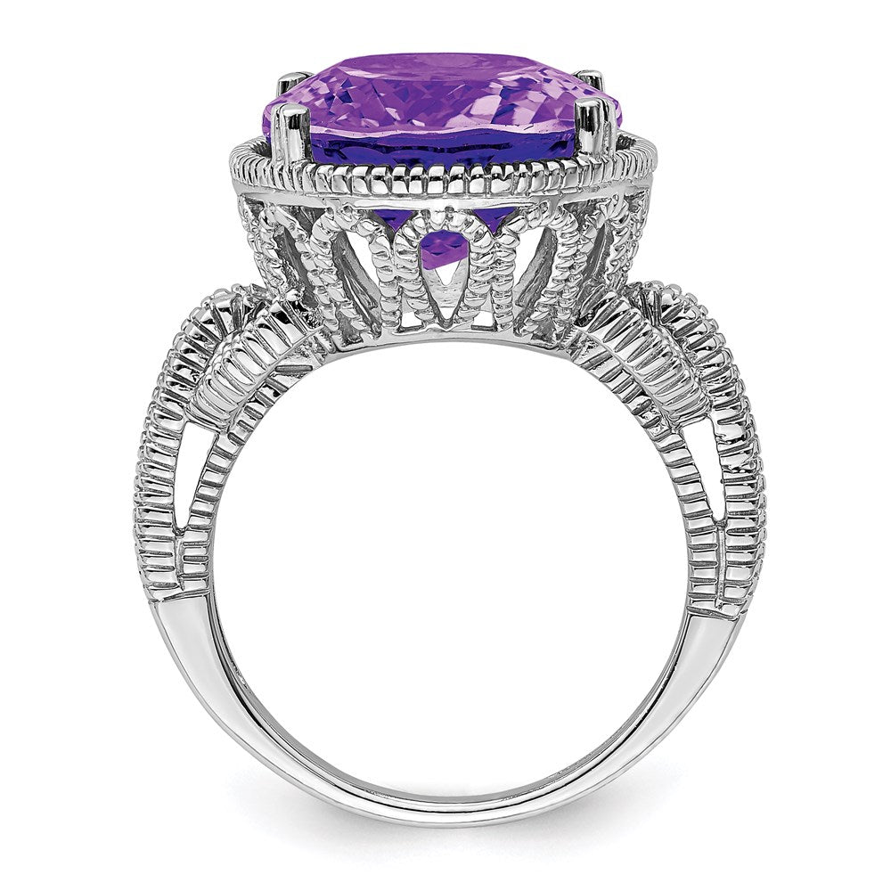 Sterling Silver Rhodium-plated Amethyst Ring