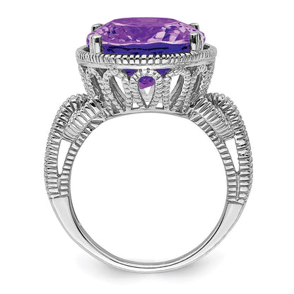 Sterling Silver Rhodium-plated Amethyst Ring