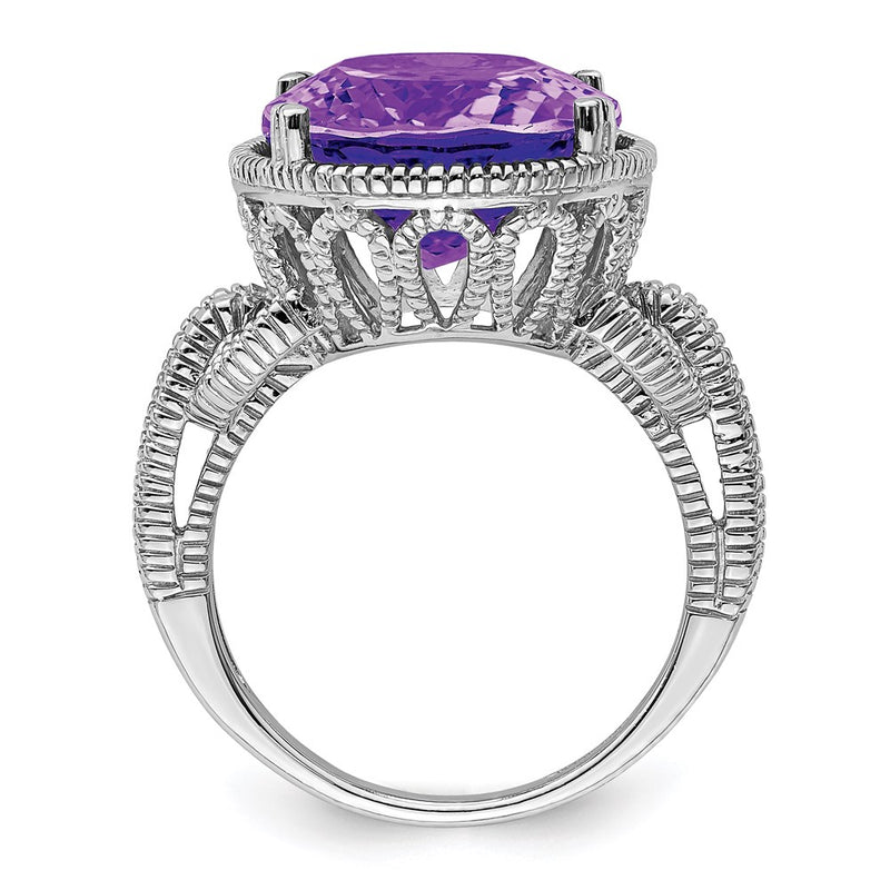 Sterling Silver 14K White Gold Plated Oval Amethyst Gemstone Birthstone Ring Fine Jewelry Gift for Her