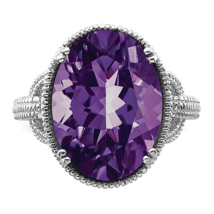 Sterling Silver Rhodium-plated Amethyst Ring