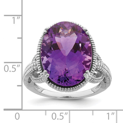 Sterling Silver Rhodium-plated Amethyst Ring