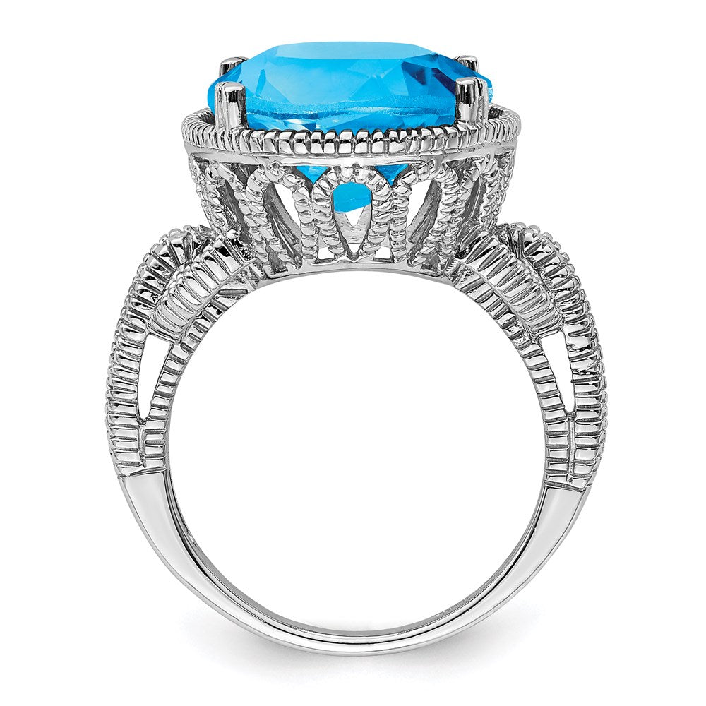 Sterling Silver Rhodium Oval Blue Topaz Gemstone Birthstone Ring Fine Jewelry Gift for Her
