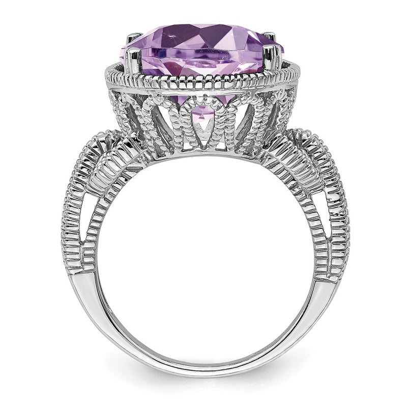 Sterling Silver Rhodium Pink Quartz Ring
