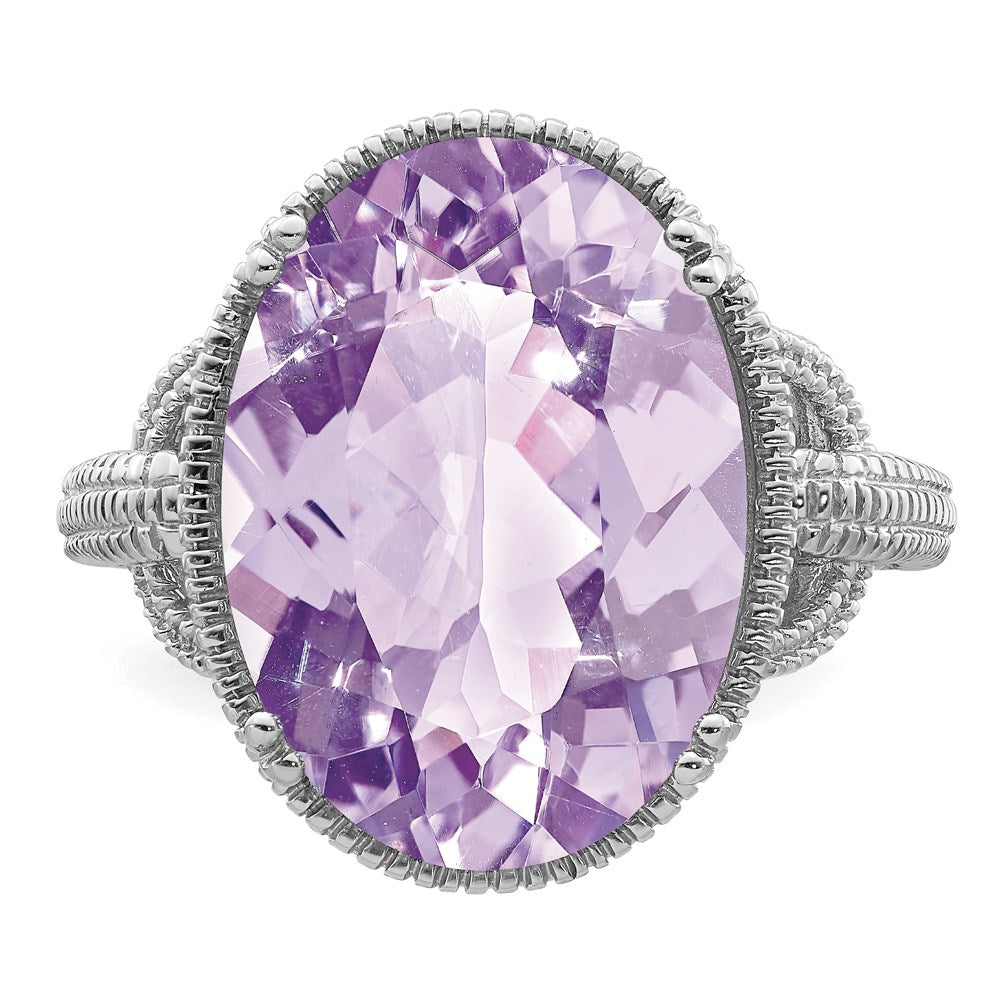 Sterling Silver Rhodium Oval Pink Quartz Gemstone Birthstone Ring Fine Jewelry Gift for Her