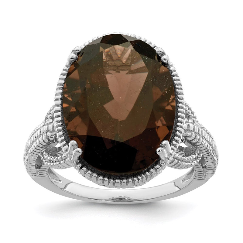 Sterling Silver Rhodium Smoky Quartz Ring