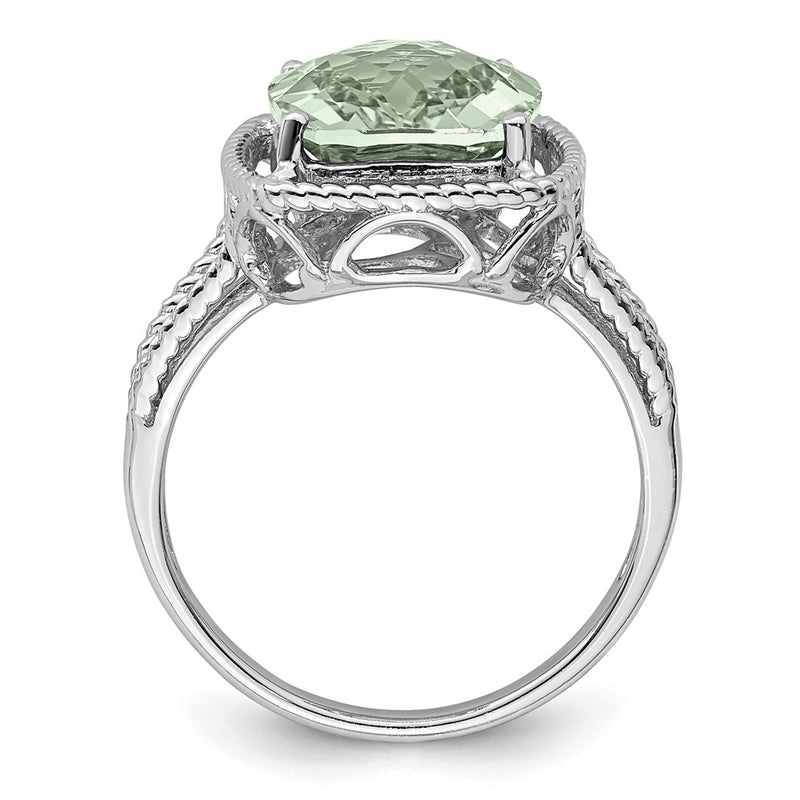 Sterling Silver Rhodium Checker-Cut Green Quartz Ring