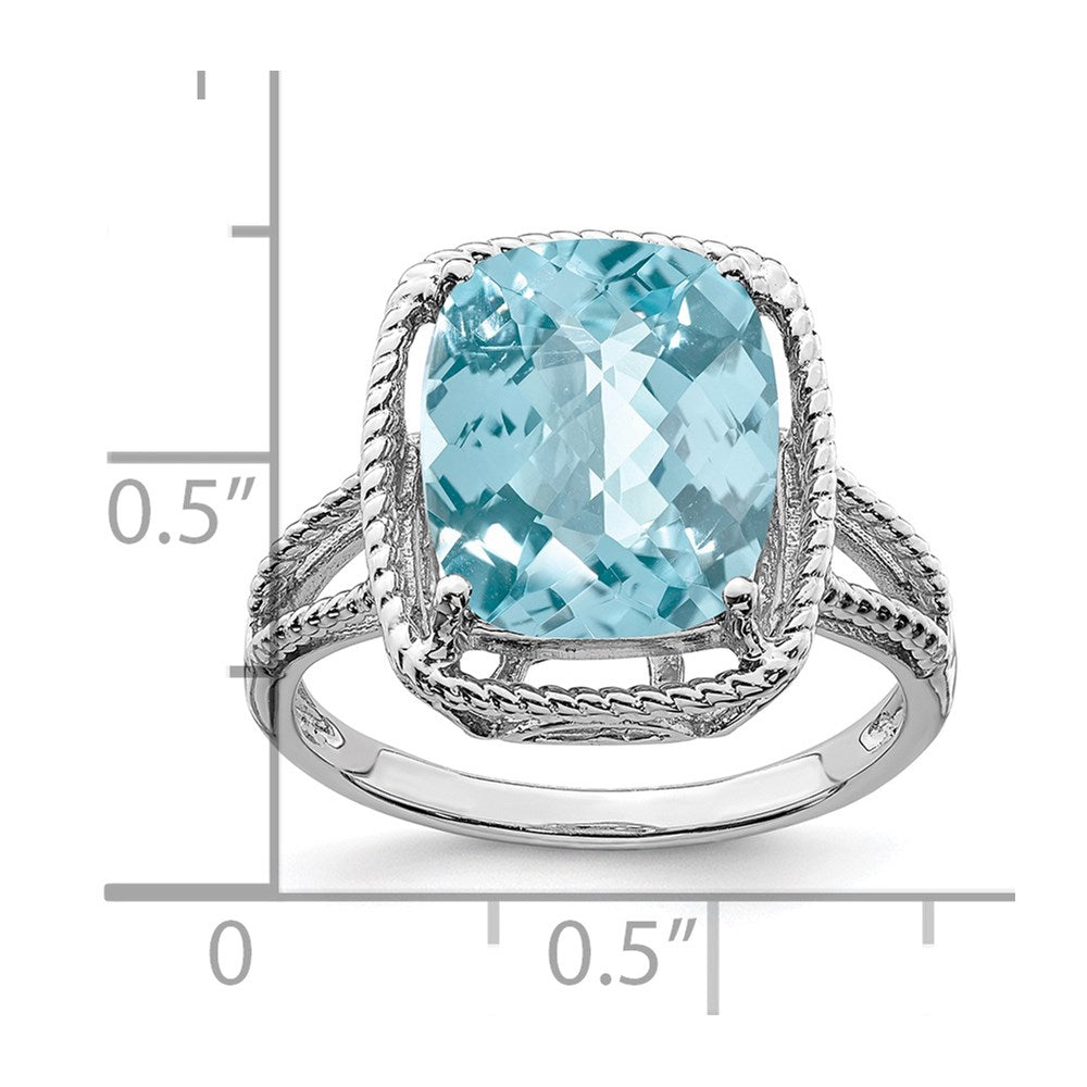 Sterling Silver Rhodium Checker-Cut Sky Blue Topaz Gemstone Birthstone Ring Fine Jewelry Gift for Her