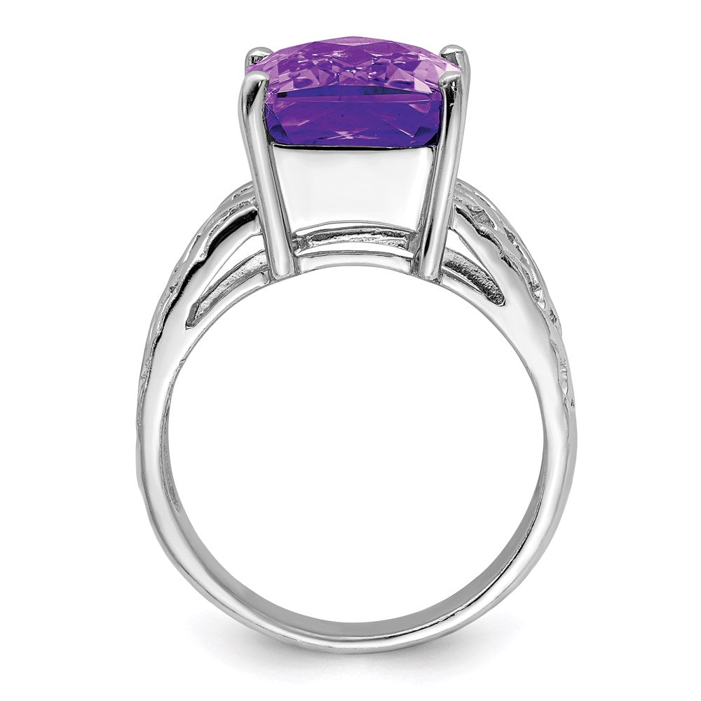 Sterling Silver Rhodium-plated Checker-Cut Amethyst Ring