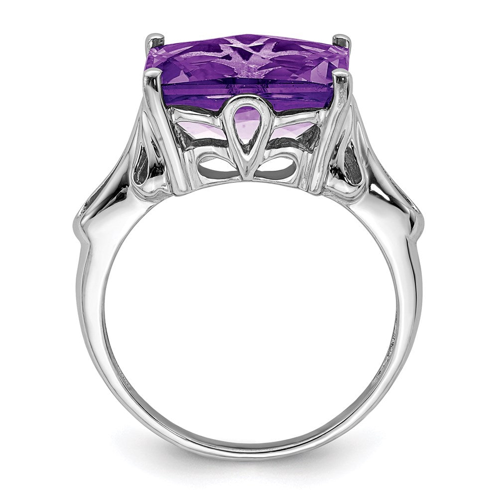 Sterling Silver Rhodium-plated Checker-Cut Amethyst Ring