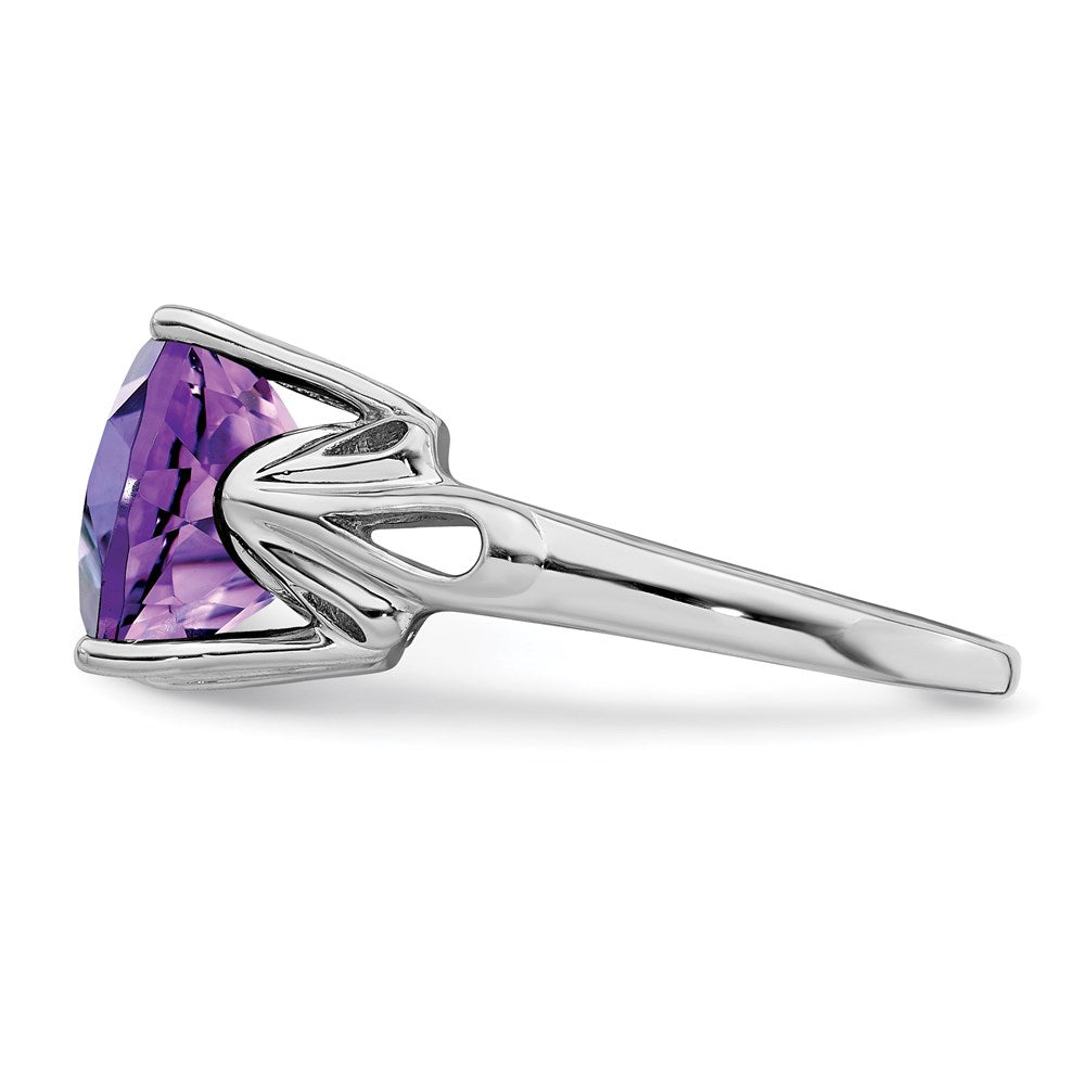 Sterling Silver Rhodium-plated Checker-Cut Amethyst Ring