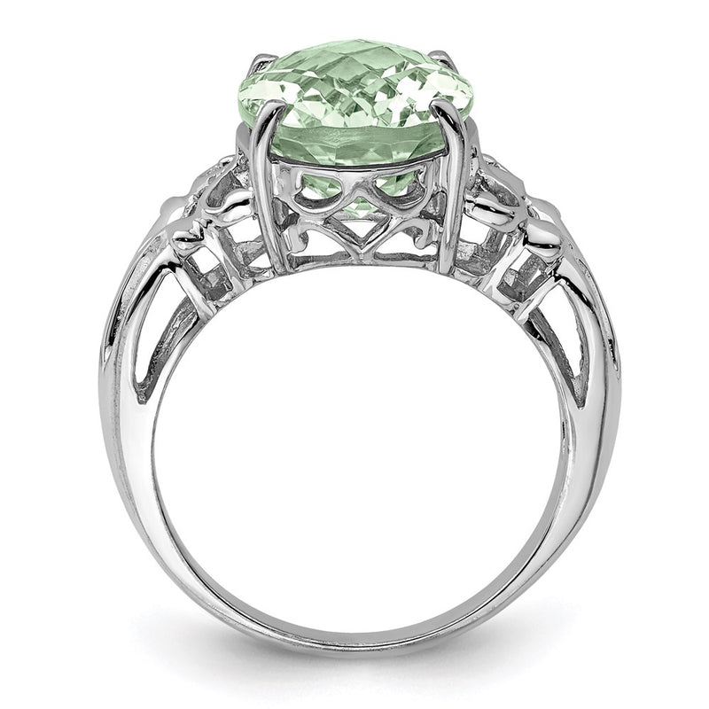 Sterling Silver Rhodium Checker-Cut Green Quartz Ring