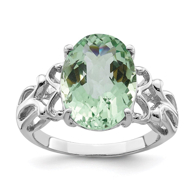 Sterling Silver Rhodium Checker-Cut Green Quartz Ring