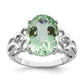 Sterling Silver Rhodium Oval Checker-Cut Green Quartz Gemstone Birthstone Ring Fine Jewelry Gift for Her
